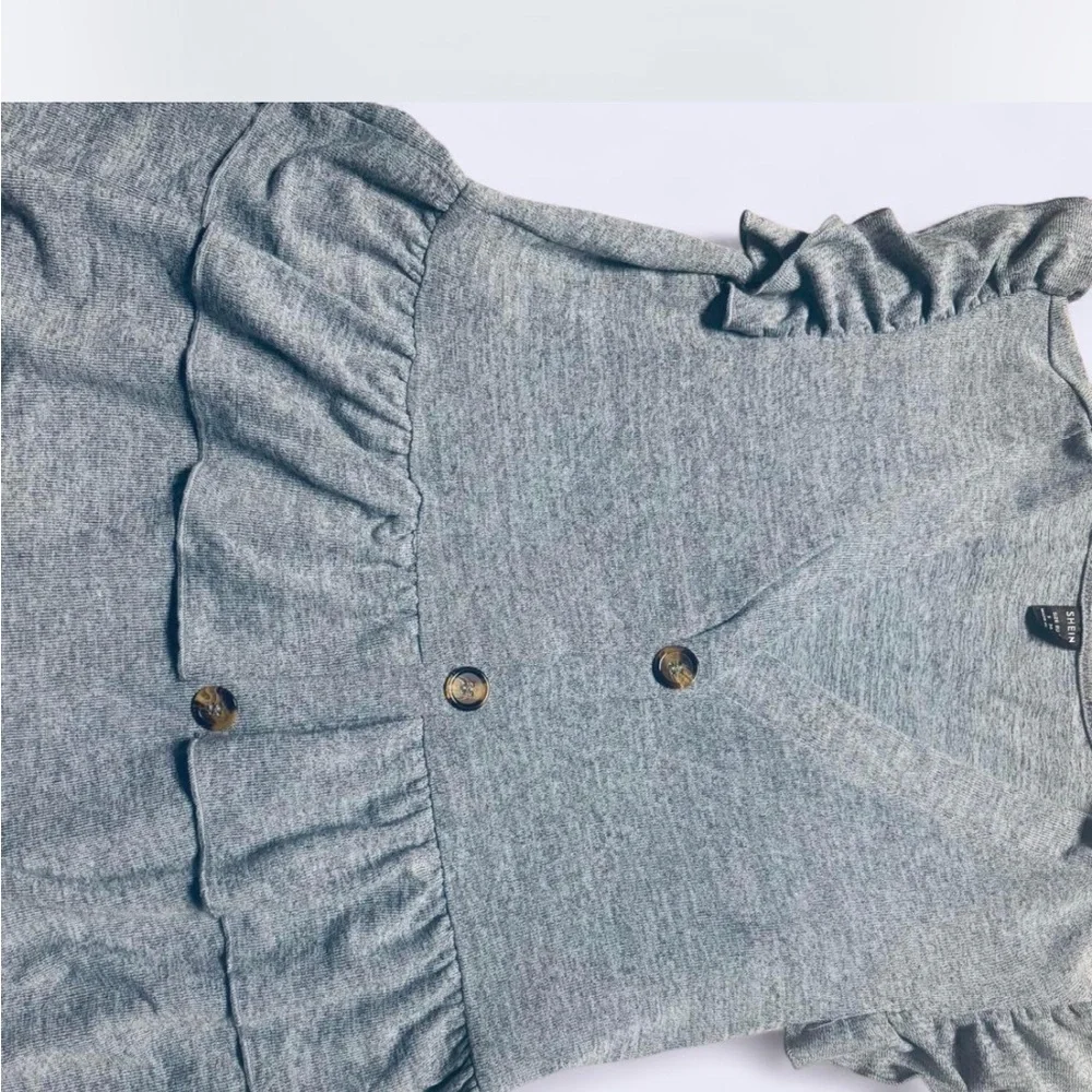 Gray/Blue  Ruffled Button-Down Top - Picture 5 of 5